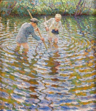 Nikolay Petrovich Bogdanov Belsky Painting - Los niños pescando Nikolay Bogdanov Belsky